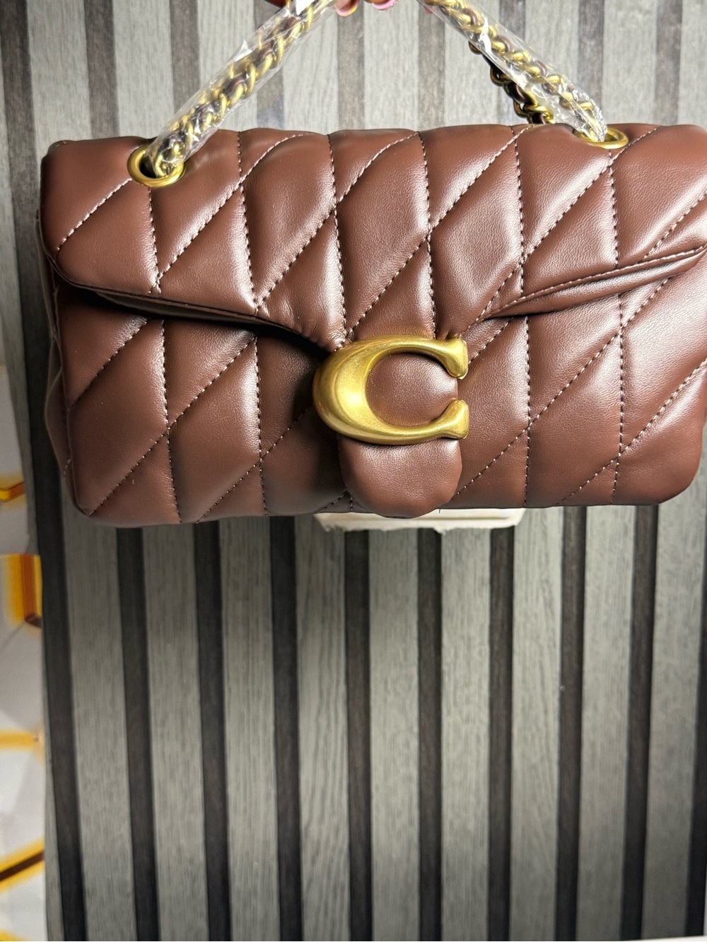 Coach Quilted Shoulder Bag in Chestnut Brown with Gold Hardware